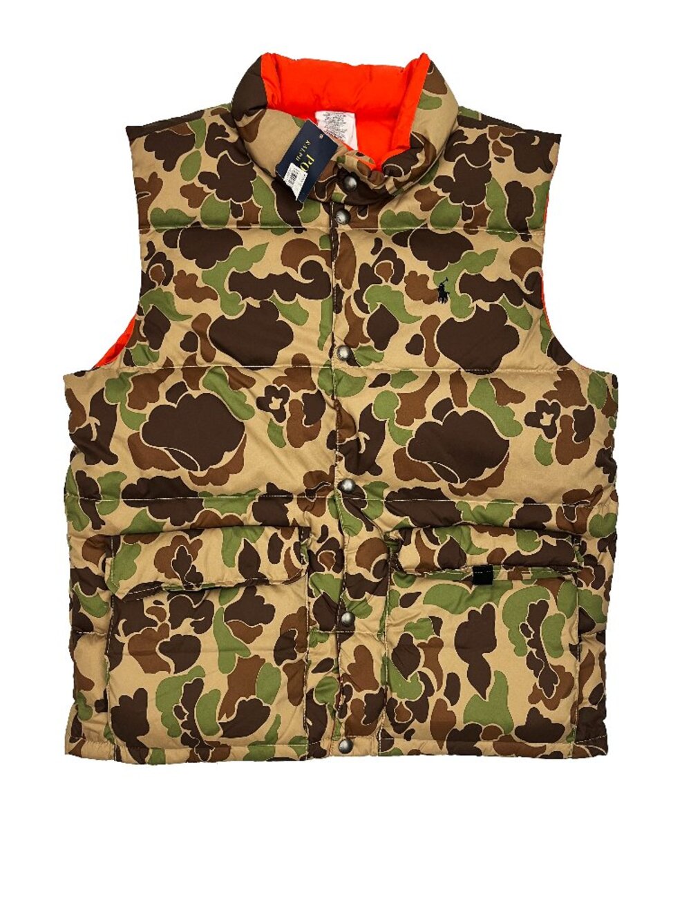 Polo Ralph Lauren New NWT Camo Down Reversible Orange Vest Boys XL X-Large 18/20